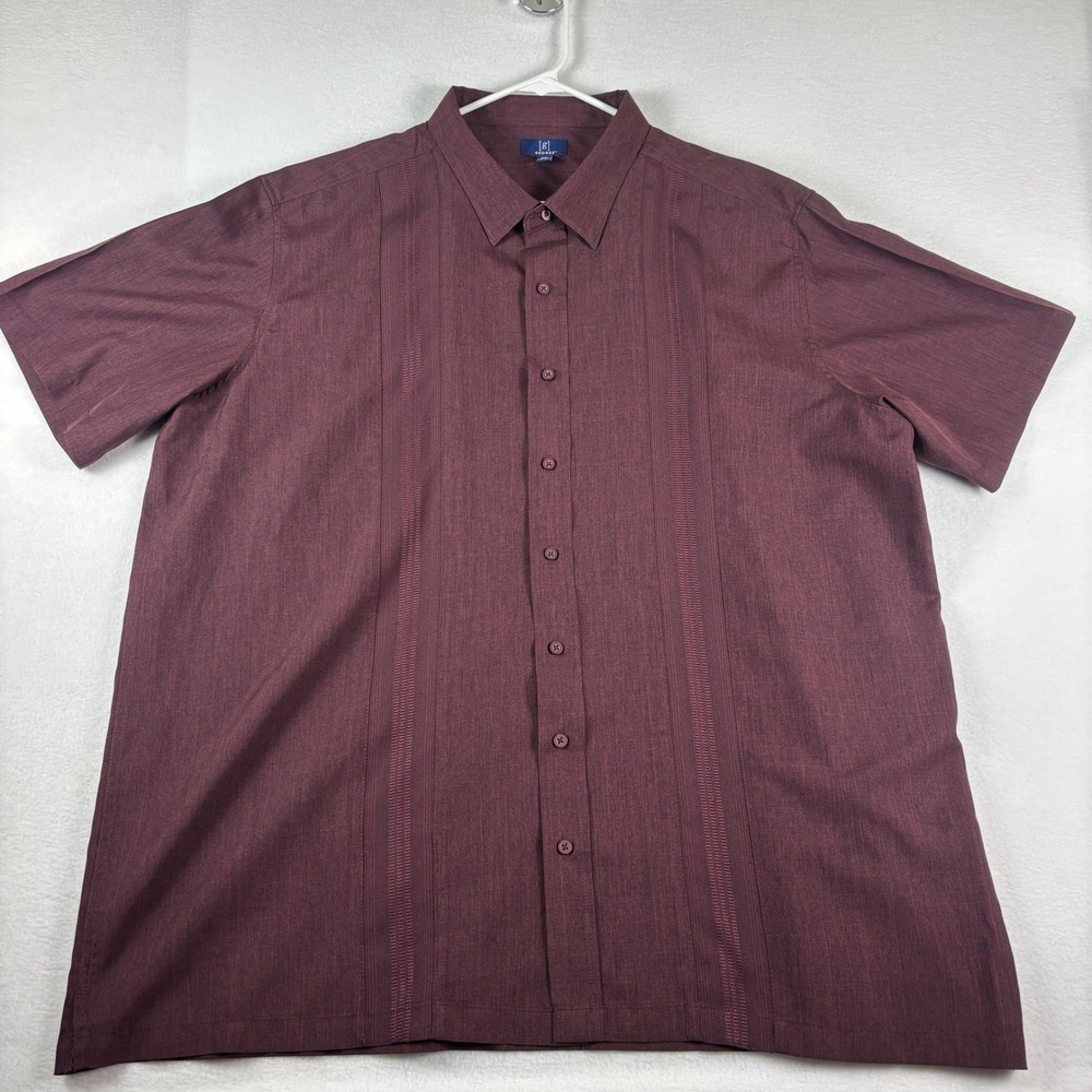 George Mens 3XL Burgundy Guayabera Style Short Sleeve Button Down Shirt